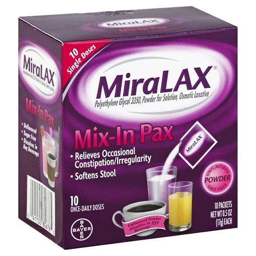 Image for MiraLax Laxative, Osmotic, Powder, Unflavored, NeatPax,10ea from Garro's Drugs