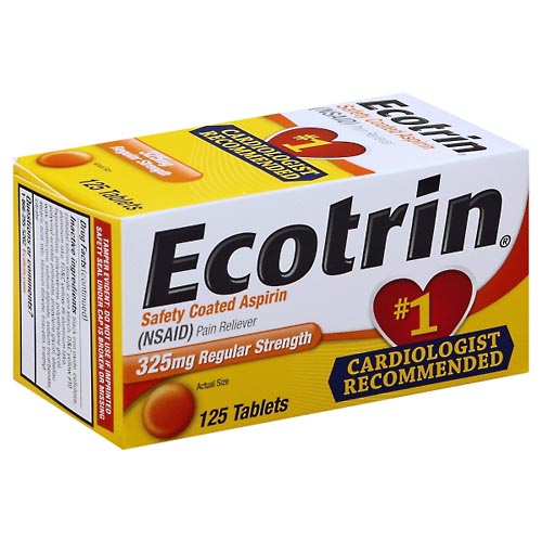 Image for Ecotrin Aspirin, Safety Coated, Regular Strength, 325 mg, Tablets,125ea from Garro's Drugs