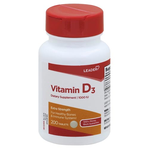 Image for Leader Vitamin D3, Extra Strength, 1000 IU, Tablets,200ea from Garro's Drugs