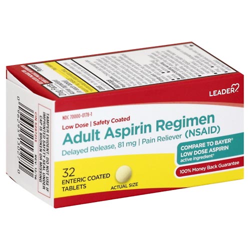 Image for Leader Aspirin Regimen, Adult, Enteric Coated Tablets,32ea from Garro's Drugs
