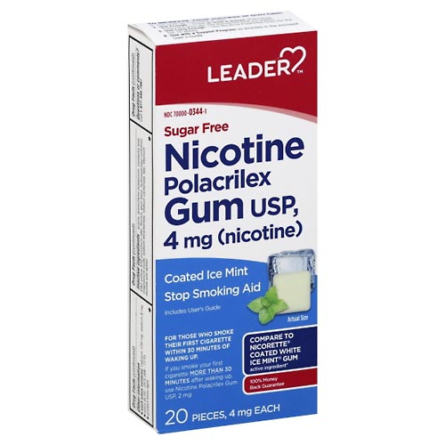 Image for Leader Nicotine Polacrilex Gum, 4 mg, Coated Ice Mint,20ea from Garro's Drugs