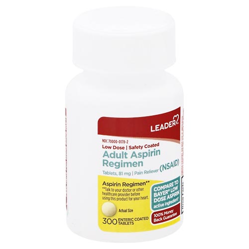 Image for Leader Aspirin Regimen, 81 mg, Enteric Coated Tablets, Adult,300ea from Garro's Drugs