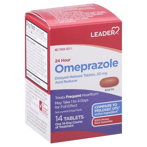 Image for Leader Omeprazole, 24 Hour, 20 mg, Delayed-Release Tablets,14ea from Garro's Drugs