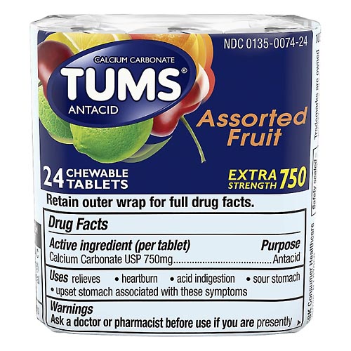 Image for Tums Antacid, Extra Strength, 750 mg, Chewable Tablets, Assorted Fruit,24ea from Garro's Drugs