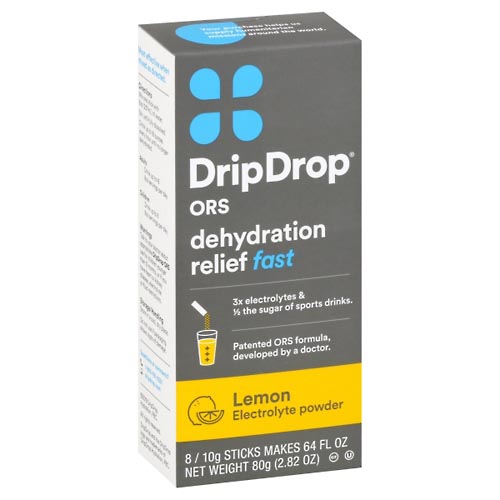 Image for Dripdrop Electrolyte Powder, Lemon, Dehydration Relief, Fast,8ea from Garro's Drugs